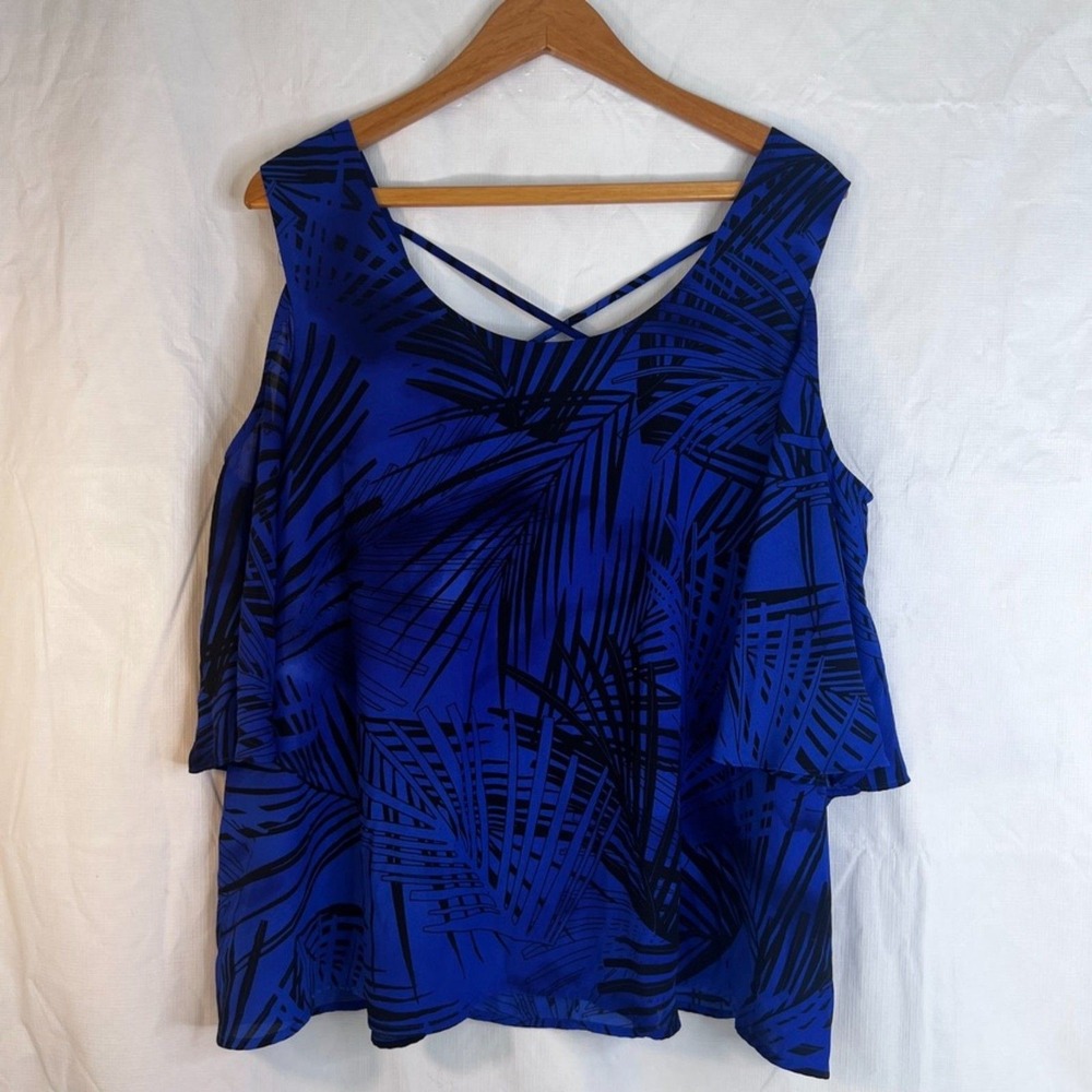 Apt 9 Bell Sleeve Cold Shoulder Flowy Palm Print Blouse Size XL Dressy